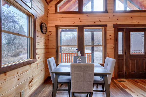 Cozy cabin dining room with rustic charm