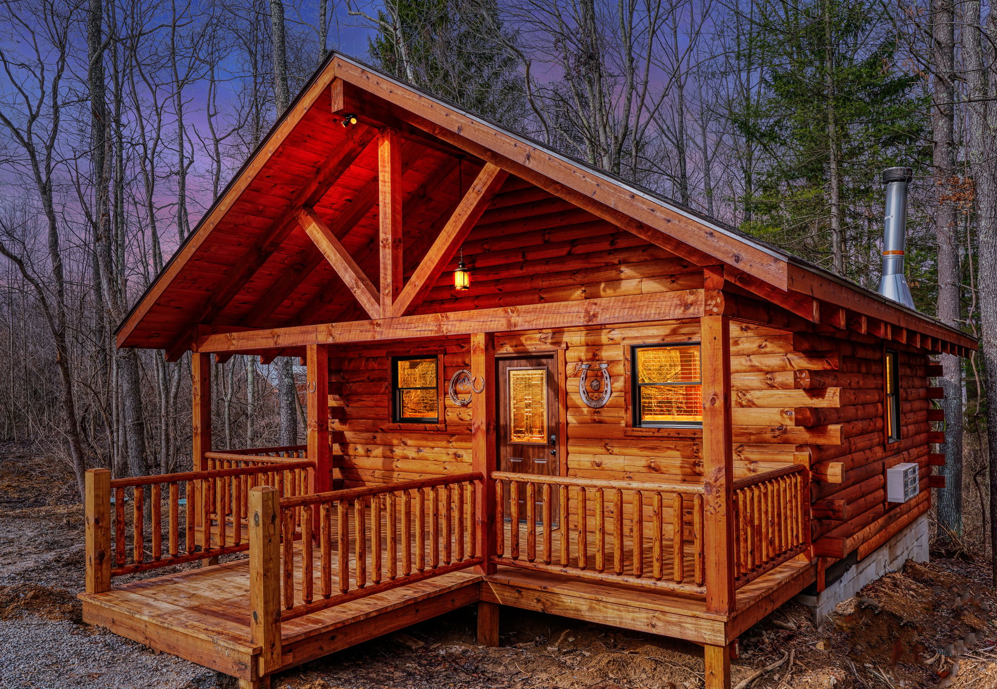 Cowboy Trail Cabin among the trees in the Hocking Hills