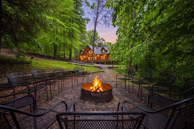 Outdoor firepit at dusk